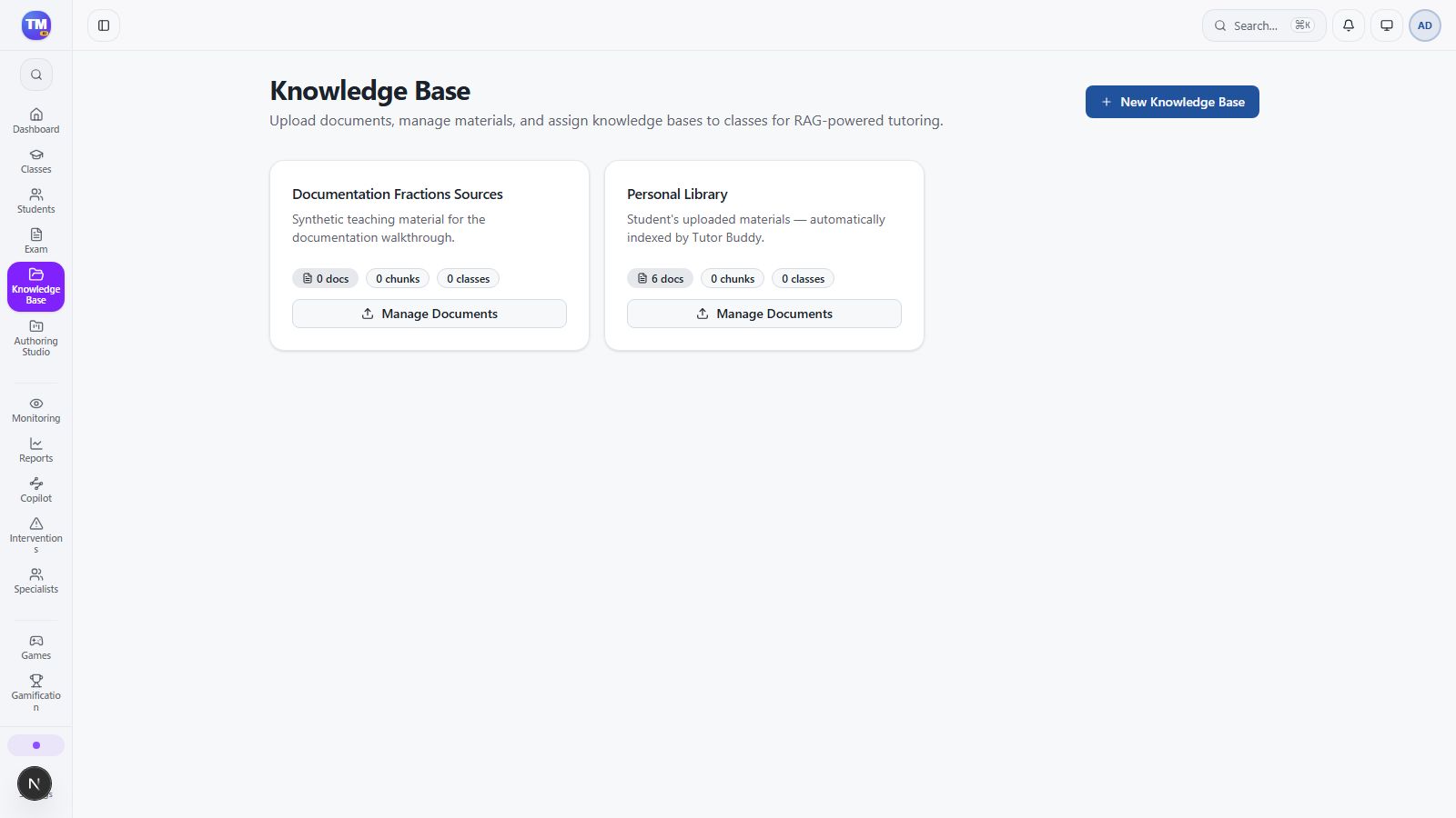The created Documentation Fractions Sources collection in the teacher list